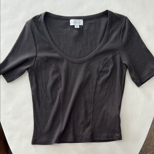 TOPSHOP Dark Gray Scoop Neck Rib Short Sleeve Top 8 / Medium $55